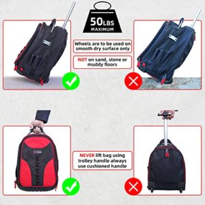 MELOTOUGH Wheeled Rolling Tool Backpack Heavy Duty Tradesman Pro Tool Organizer Including Laptop Sleeve (Red&Black)