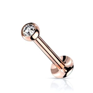 Amelia Fashion 18 Gauge Push In Jeweled Ball Top PVD Over 316L Surgical Steel Threadless Labret, Monroe, Flat Back Stud (18GA (1mm) - L.1/4" (6mm) - Ball: 2mm - Rose Gold/Clear)