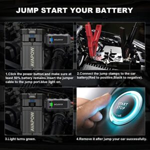 AVAPOW Jump Starter 2000A Peak Portable Battery Jump Starter for Car with Dual USB Quick Charge 3.0(Up to 8.0L Gas or 6.5L Diesel),12V Jump Box,Compact Lithium Car Power Pack