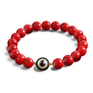 feng shui black obsidian beaded bracelet - women mens 8mm natural obsidian crystal evil eye onyx relief reiki healing stone protection bracelet bring luck prosperity wealth (red howlite-black eye)