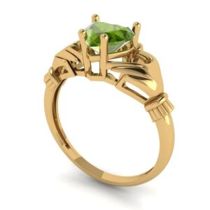 Clara Pucci 1.65 ct Heart Cut Irish Celtic Claddagh Solitaire W/Accent Real Peridot Bridal Wedding Statement Ring 18K Yellow Gold 10.25