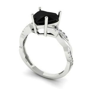 2.19 ct Heart Cut Twisted Solitaire Halo Natural Black Onyx Engagement Promise Anniversary Bridal Ring 18K White Gold 4.5