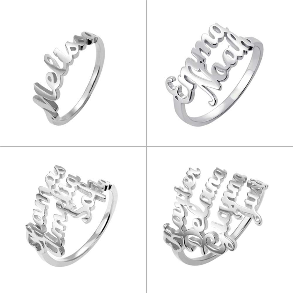 LONAGO Personalized Name Ring Custom Name Stacking Ring Engrave One Two Three Four Names Initial Ring for Women