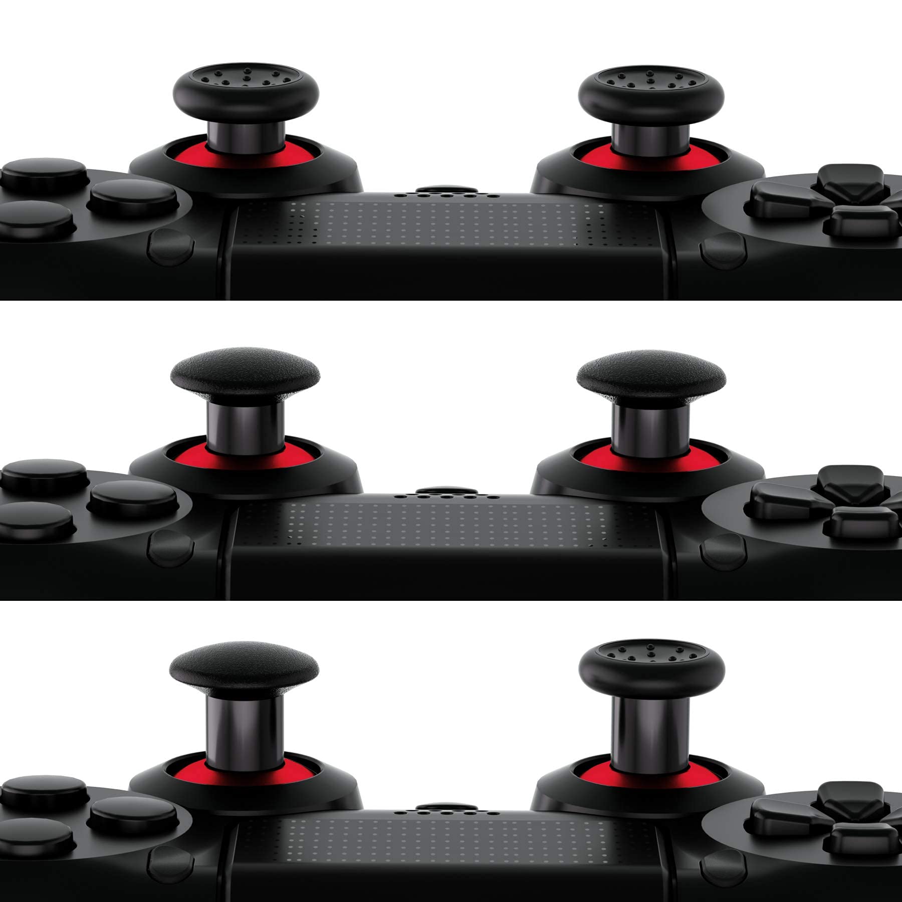 eXtremeRate ThumbsGear Interchangeable Ergonomic Thumbstick for PS5 Controller, for PS4 All Model Controller - 3 Height Domed and Concave Grips Adjustable Joystick - Chrome Red & Black