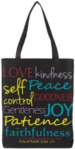 religious inspirational gifts for women, fruits of the spirit tote bag, 16 inch