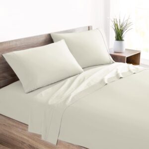 Mellanni 400 Thread Count Cotton Sateen Sheets Set - 4 Piece White Bed Sheets Set - Fits Mattresses up to 16" Deep - Cooling Sheets for Hot Sleepers (Full, Ivory)