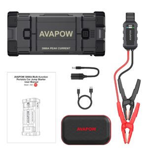 AVAPOW Car Battery Jump Starter 3000A Peak, Jumpstart with Force Start Function, Portable Starters for Up to 8L Gas 8L Diesel Engine with Booster Function,12V Lithium Jump Charger Pack Box