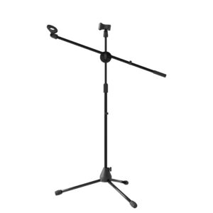 Blucoil Adjustable Microphone Stand with 2.3' - 4.1' Height, Rotating Boom Arm, Tripod Base, Dual Mic Clips - Compatible with AKG, Audio Technica, MXL, Samson, Blue Mic, sE Electronics, and More