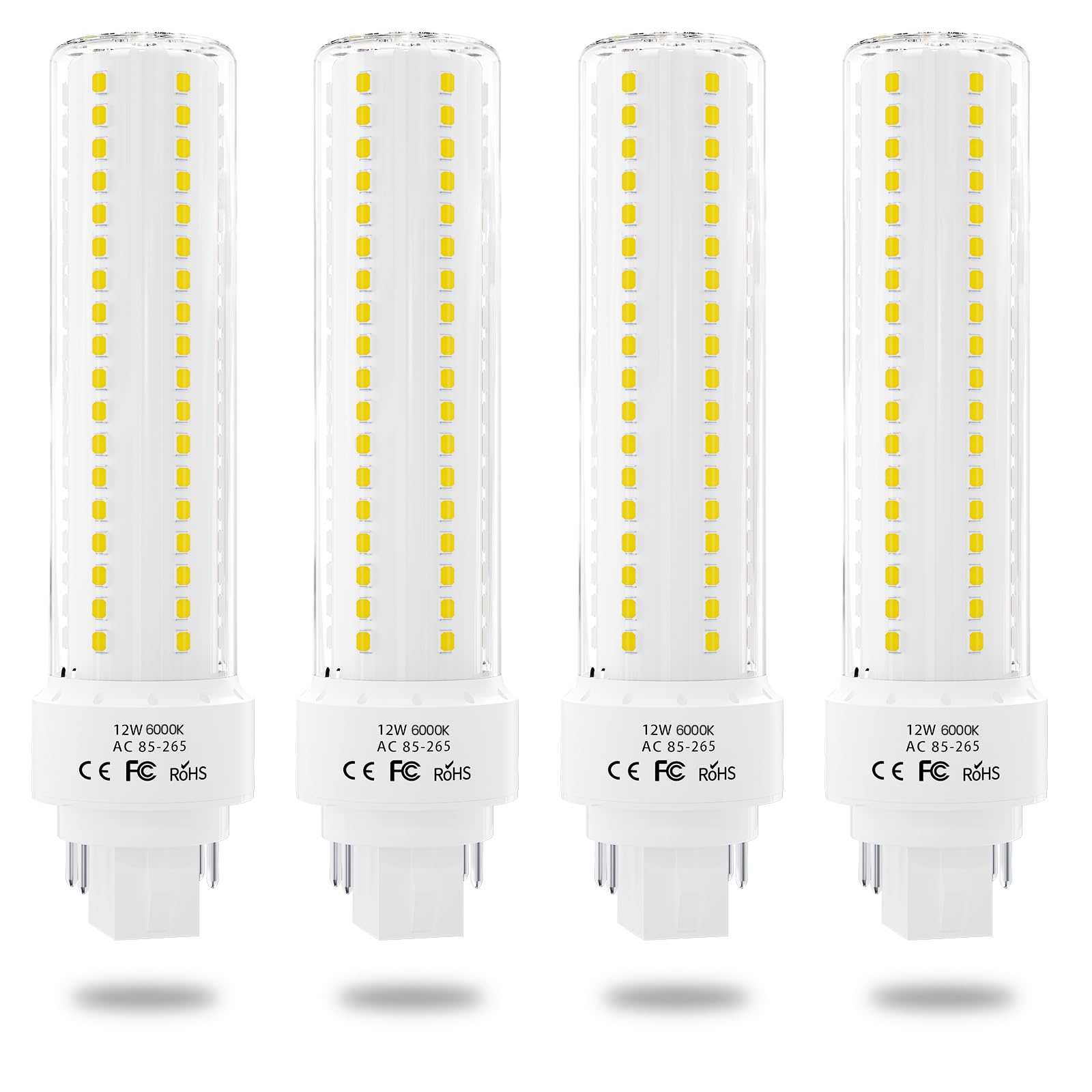 Lustaled Gx24q/G24q 4-Pin Base Light Bulbs, 12W Gx24 LED PL Recessed Lights, Daylight 6000K 26W CFL Replacement for Ceiling Light Downlight Wall Sconce, 4-Pack (Remove/Bypass The Ballast)