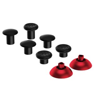 eXtremeRate ThumbsGear Interchangeable Ergonomic Thumbstick for PS5 Controller, for PS4 All Model Controller - 3 Height Domed and Concave Grips Adjustable Joystick - Chrome Red & Black