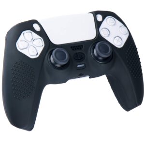 9CDeer 1 Piece of Silicone Studded Dots Protective Sleeve Case Cover Skin + 6 Thumb Grips Analog Caps for PS5 Controller, Black