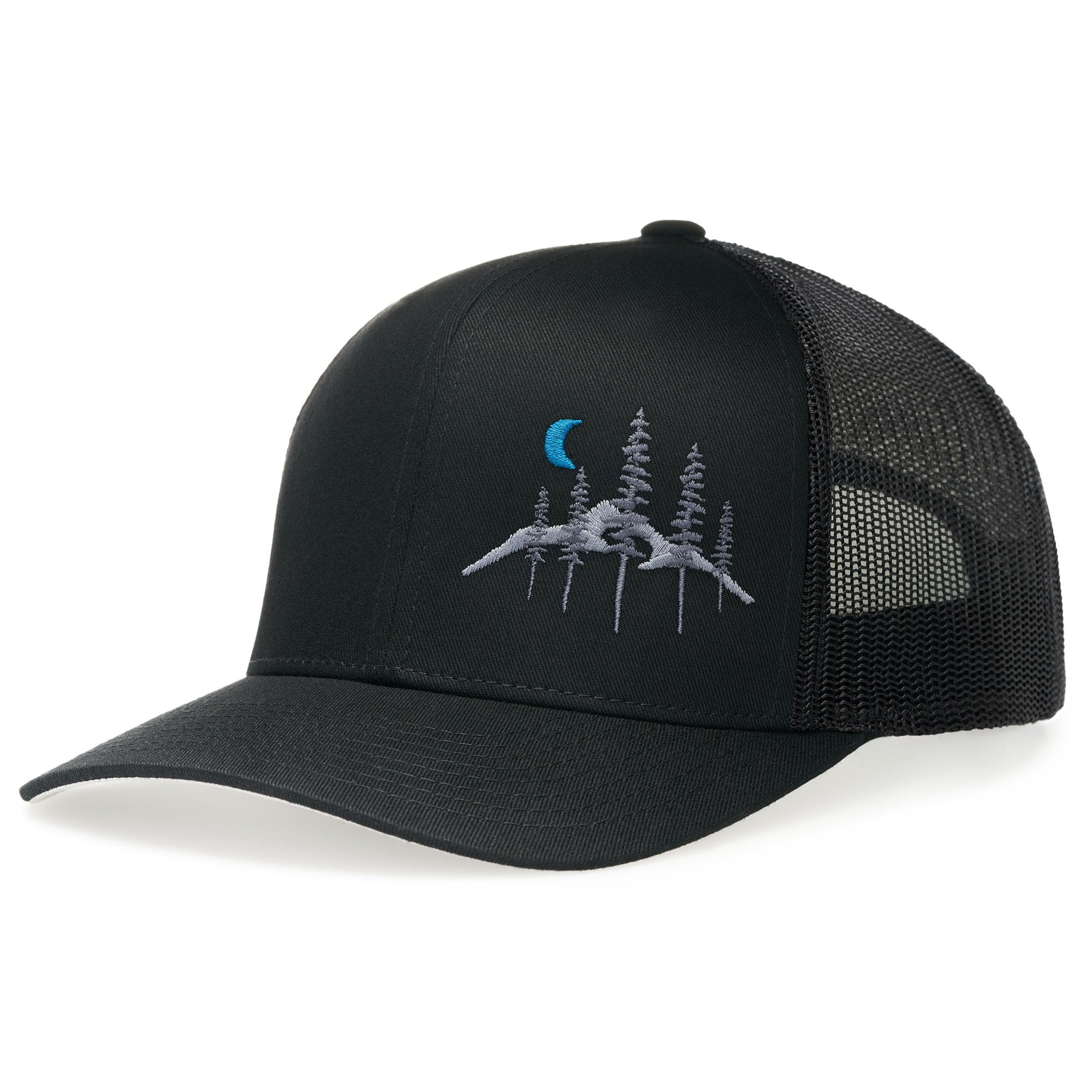 Larix Wild Blue Moon Design All Black Snapback Trucker Hat