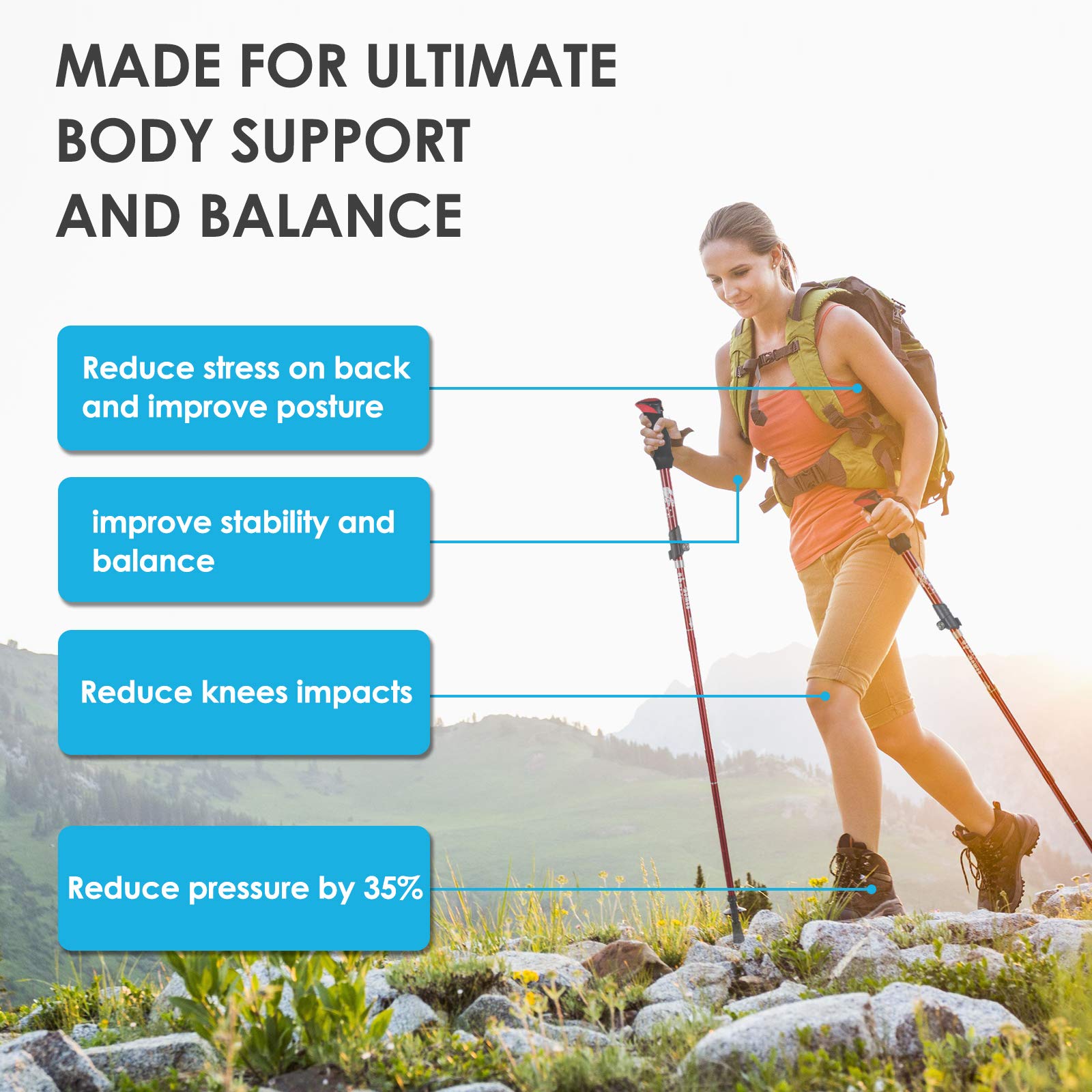 YOVITAL Trekking Poles Collapsible Hiking Poles - Aluminum 7075 Adjustable Hiking Walking Sticks with Quick Locks, Expandable to 53"and Ultralight Poles for Hiking Camping Mountains Walking（Set of 2）