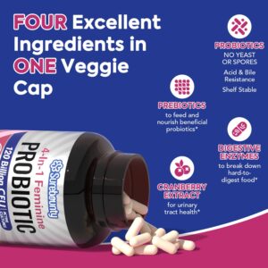 Surebounty Probiotics for Women, 120 Billion CFU 34 Strains, Prebiotics, Digestive Enzymes, Cranberry, 4-in-1 Feminine Probiotic, Digestive, Vaginal, Immune Support, 30ct