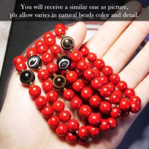 Feng Shui Black Obsidian Beaded Bracelet - Women Mens 8MM Natural Obsidian Crystal Evil Eye Onyx Relief Reiki Healing Stone Protection Bracelet Bring Luck Prosperity Wealth (Red howlite-Black Eye)