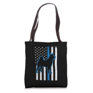 thin blue line us flag shiba inu police pet dog patriot gift tote bag