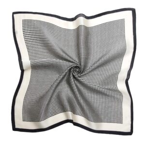 NaSoPerfect 27 inch Silk Feeling Scarf Square Satin Head Scarf Fashion Houndstooth Neck Scarfs for Women Black and White