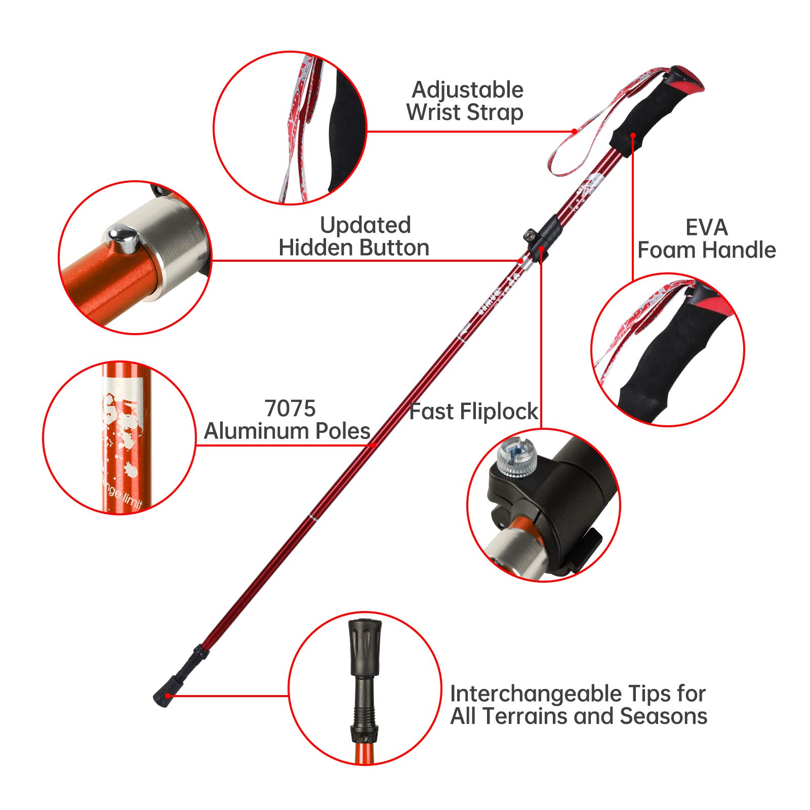 YOVITAL Trekking Poles Collapsible Hiking Poles - Aluminum 7075 Adjustable Hiking Walking Sticks with Quick Locks, Expandable to 53"and Ultralight Poles for Hiking Camping Mountains Walking（Set of 2）