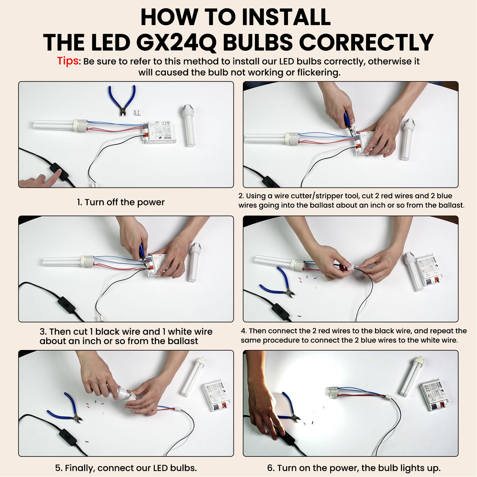 Lustaled Gx24q/G24q 4-Pin Base Light Bulbs, 12W Gx24 LED PL Recessed Lights, Daylight 6000K 26W CFL Replacement for Ceiling Light Downlight Wall Sconce, 4-Pack (Remove/Bypass The Ballast)