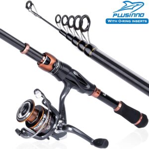 PLUSINNO Telescopic Fishing Rod and Reel Combo, 263 Pcs Fishing Tackle Kit with Tackle Box