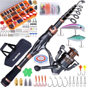 plusinno telescopic fishing rod and reel combo, 263 pcs fishing tackle kit with tackle box