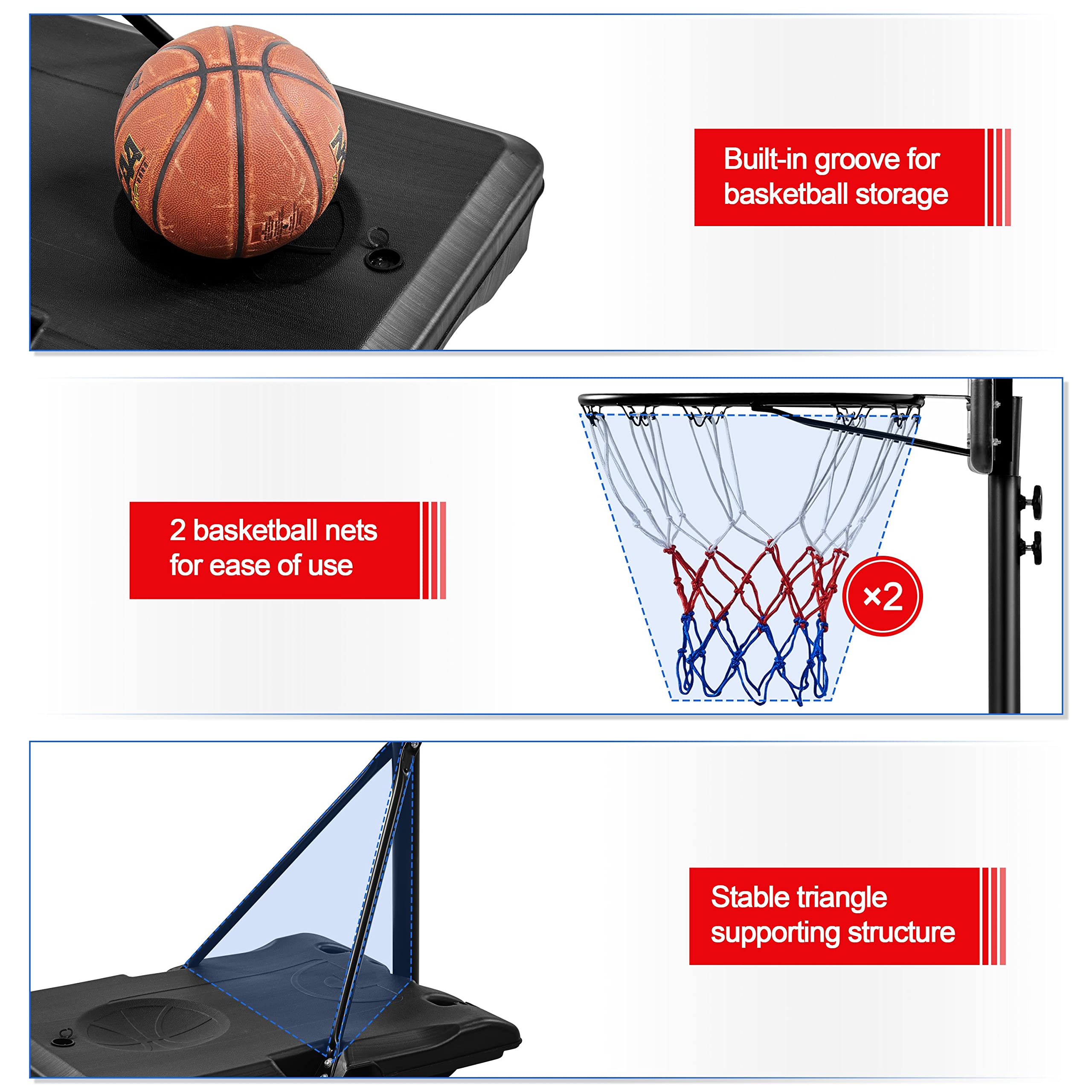 Topeakmart Portable Basketball Hoop System Free Standing Basketaball Goal Set 7.7ft-8.7ft Baskatball Net Stand with 32'' PE Backboard & Fillable Base