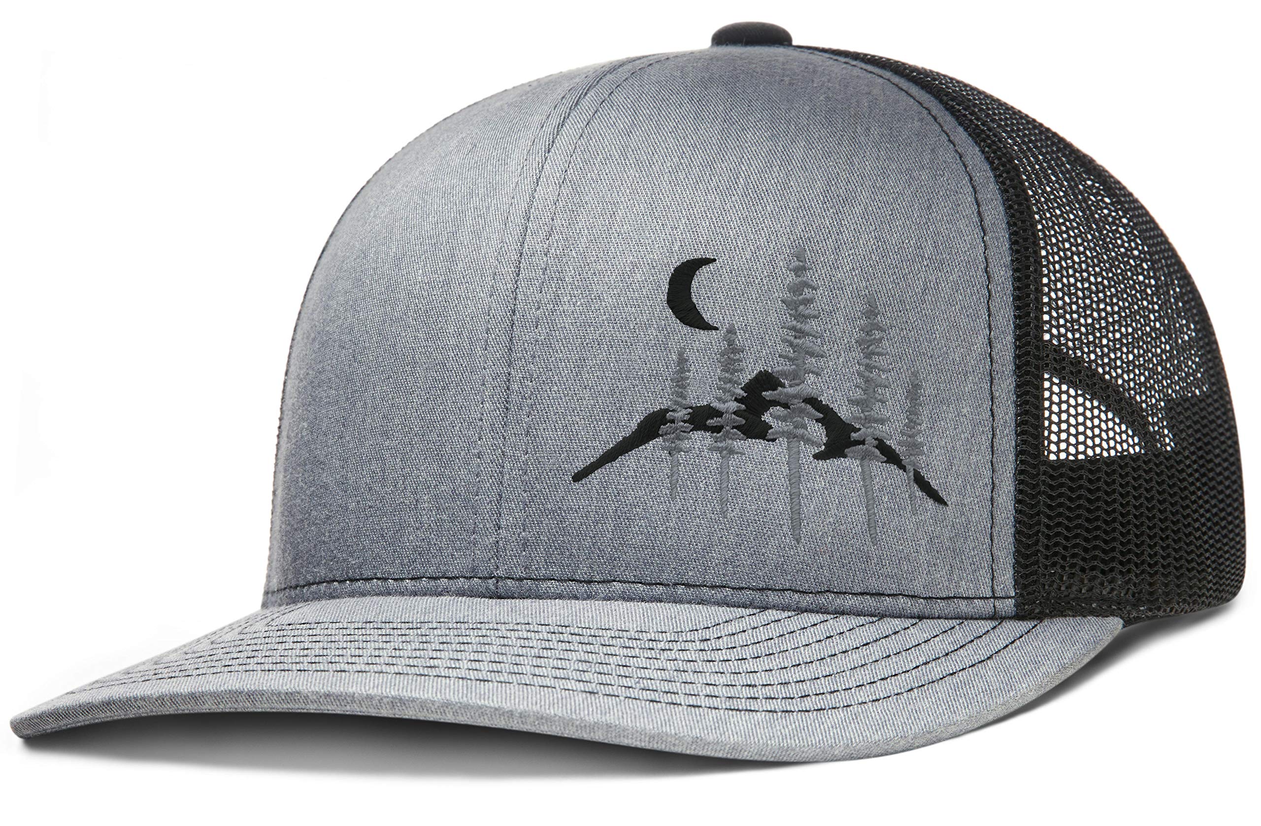 Larix Wild Black Moon Design Heather Grey and Black Snapback Trucker Hat