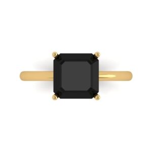 2.5 ct Asscher Cut Solitaire Natural Black Onyx Engagement Wedding Bridal Promise Anniversary Ring 18K Yellow Gold Size 6.25