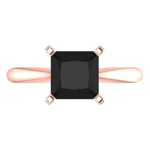 2.0 ct Princess Cut Solitaire Natural Black Onyx Engagement Wedding Bridal Promise Anniversary Ring 18K Rose Gold Size 3.5