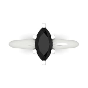 1.0 ct Marquise Cut Solitaire Natural Black Onyx Engagement Wedding Bridal Promise Anniversary Ring 18K White Gold Size 8.75