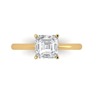 clara pucci 1.50 ct asscher cut solitaire white lab created sapphire engagement bridal promise anniversary ring 18k yellow gold size 3.5