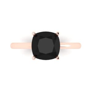 2.5 ct cushion cut solitaire natural black onyx engagement wedding bridal promise anniversary ring 18k rose gold size 4.25