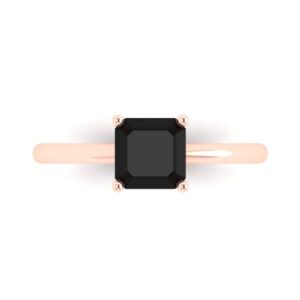 1.0 ct asscher cut solitaire natural black onyx engagement wedding bridal promise anniversary ring 18k rose gold size 3.5