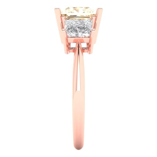 Clara Pucci 3.0 ct Princess Cut 3 Stone Solitaire Natural Brown Morganite Engagement Promise Anniversary Bridal Ring 18K Rose Gold 4.25