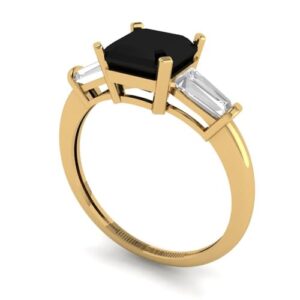 1.62ct Sq Emerald cut 3 stone Solitaire Natural Black Onyx Engagement Promise Anniversary Bridal Ring 18K Yellow Gold 8.5