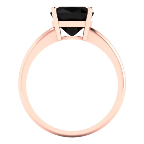 2.5 ct Cushion Cut Solitaire Natural Black Onyx Engagement Wedding Bridal Promise Anniversary Ring 18K Rose Gold Size 4.25