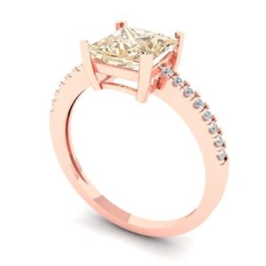 Clara Pucci 1.66 ct Princess Cut Solitaire Genuine Natural Brown Morganite Engagement Promise Anniversary Bridal Ring 18K Rose Gold 7.5