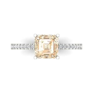 Clara Pucci 1.66 ct Asscher Cut Solitaire Genuine Natural Brown Morganite Engagement Promise Anniversary Bridal Ring 18K White Gold 10