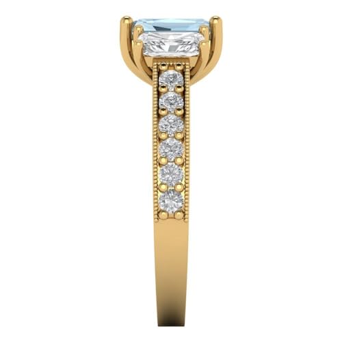 Clara Pucci 1.82 ct Emerald Cut Solitaire 3 stone Blue Simulated Diamond Engagement Promise Anniversary Bridal Ring 18K Yellow Gold 6.5