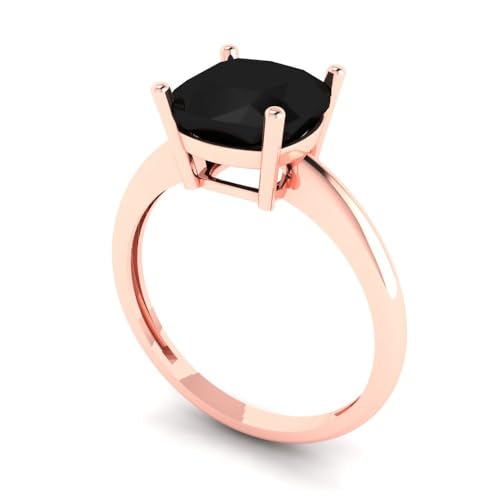 2.5 ct Cushion Cut Solitaire Natural Black Onyx Engagement Wedding Bridal Promise Anniversary Ring 18K Rose Gold Size 4.25