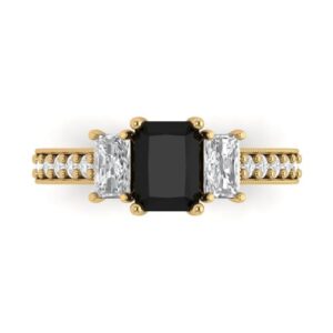 1.82 ct emerald cut solitaire 3 stone natural black onyx engagement promise anniversary bridal ring 18k yellow gold 5.5