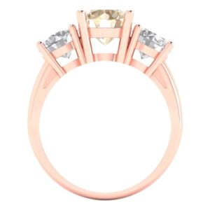 Clara Pucci 3.25 ct Round Cut Solitaire 3 stone Natural Brown Morganite Engagement Promise Anniversary Bridal Ring 18K Rose Gold 6