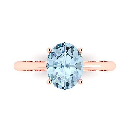 Clara Pucci 2.0 ct Oval Cut Solitaire Blue Simulated Diamond Engagement Wedding Bridal Promise Anniversary Ring 18K Rose Gold Size 4.25