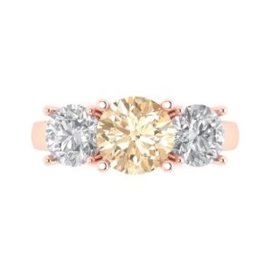 Clara Pucci 3.25 ct Round Cut Solitaire 3 stone Natural Brown Morganite Engagement Promise Anniversary Bridal Ring 18K Rose Gold 6