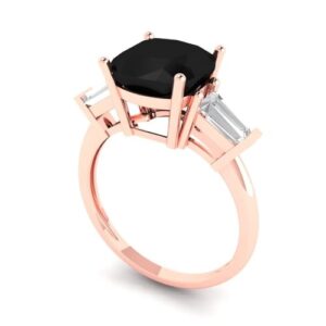 3.50 ct Cushion cut 3 stone Solitaire Genuine Natural Black Onyx Engagement Promise Anniversary Bridal Ring 18K Rose Gold 4