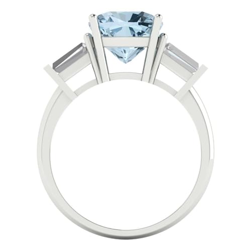 Clara Pucci 3.50ct Cushion cut 3 stone Solitaire Blue Simulated Diamond Engagement Promise Anniversary Bridal Ring 18K White Gold 3.75