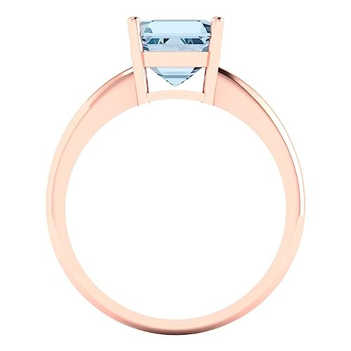 Clara Pucci 2.0 ct Asscher Cut Solitaire Blue Simulated Diamond Engagement Bridal Promise Anniversary Ring 18K Rose Gold Size 4.5