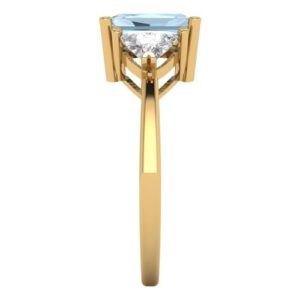 3.0 ct Emerald cut 3 stone Solitaire Blue Simulated Diamond Engagement Promise Anniversary Bridal Ring 18K Yellow Gold 4