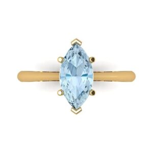 Clara Pucci 1.50ct Marquise Cut Solitaire Blue Simulated Diamond Engagement Bridal Promise Anniversary Ring 18K Yellow Gold Size 8.25