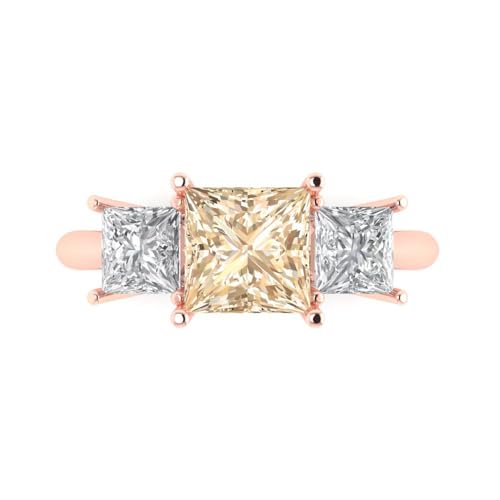 Clara Pucci 3.0 ct Princess Cut 3 Stone Solitaire Natural Brown Morganite Engagement Promise Anniversary Bridal Ring 18K Rose Gold 4.25